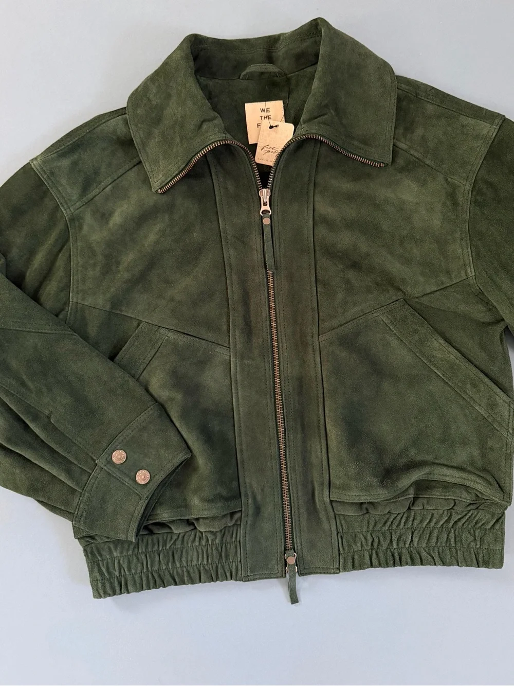 NWT Free People We The Free Desert Moon Green Grove Suede Bomber Jacket